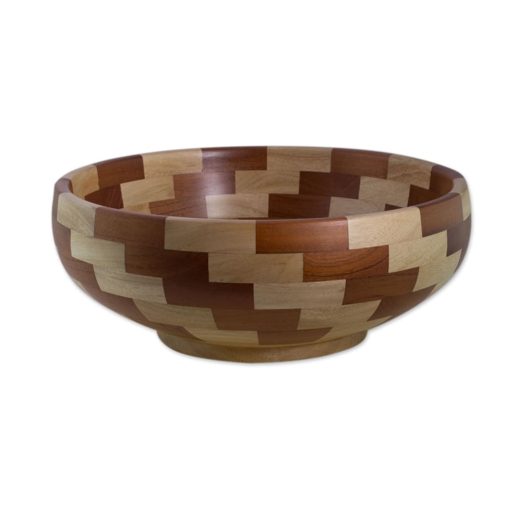 Handmade Mahogany Wood 'Stairway of Nature' Bowl (Guatemala) - 4.5" H x 12.25" D