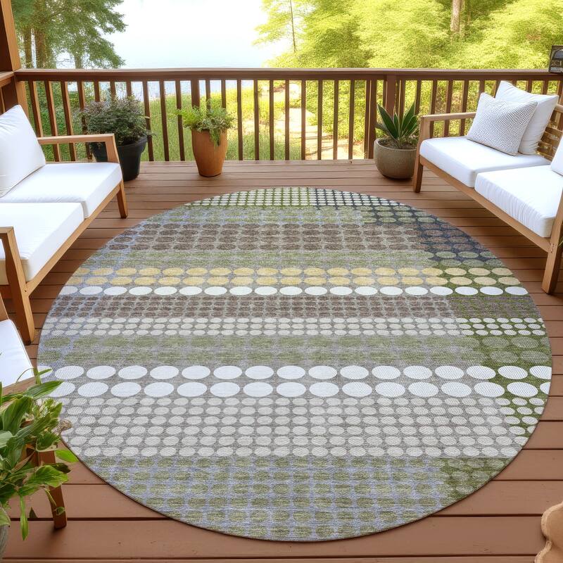 Machine Washable Indoor/ Outdoor Casual Dotty Chantille Rug - Olive - 8' x 8'