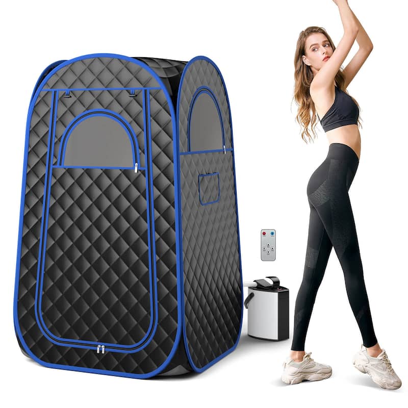 Gymax Portable Home Sauna Full Body Steam Sauna Tent w/ 3L Steam - Black