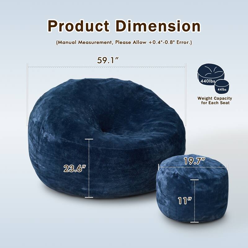 HOOOWOOO Dutch Velvet Fabric Bean Bag Chair with Ottoman