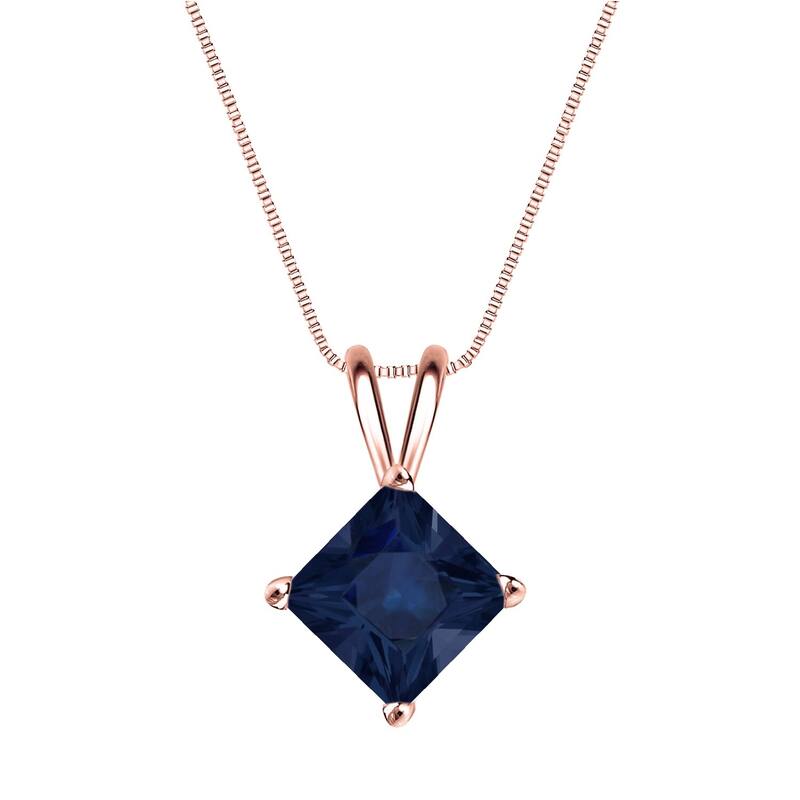 Auriya 14k Gold Princess-cut Sapphire Solitaire Necklace 1 1/2ct TW - Rose