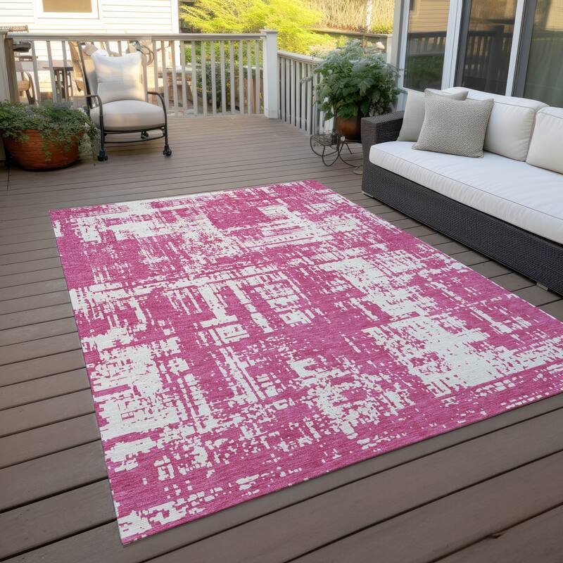 Machine Washable Indoor/ Outdoor Chantille Abstract Solid Rug - Blush - 5' x 7'6"