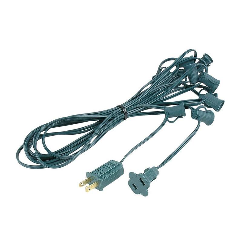 10 Foot C7 Outdoor Patio Christmas Stringer, C7/E12 Base, 12" Space, Green Wire - Green