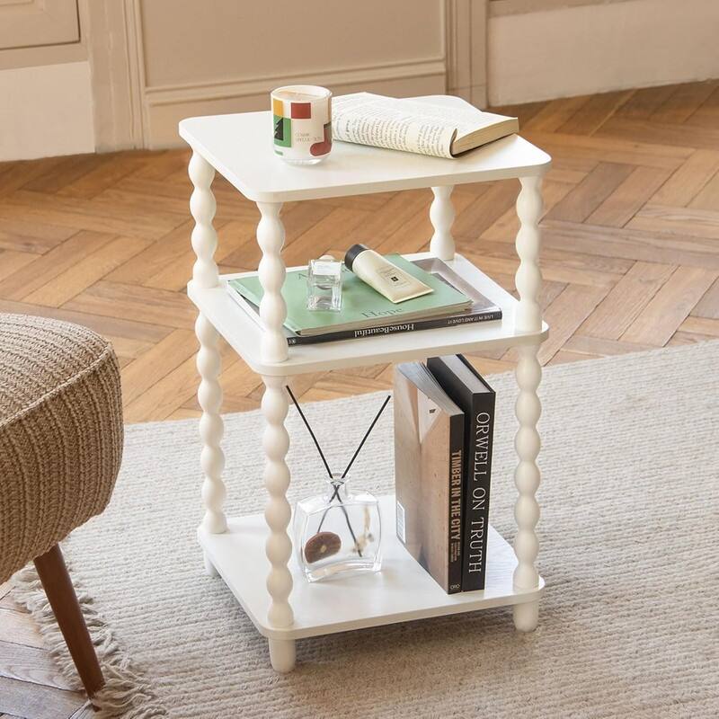 Small End Table with Storage Shelf Vintage Nightstand Bedside Table
