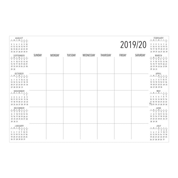 White Academic Calendar 20192020 36in x 24in x 0.025in On Sale
