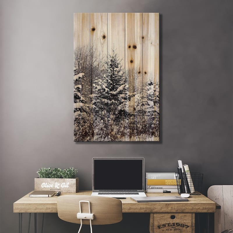 Winter Pines Print On Wood by Chelsea Victoria - Multi-Color