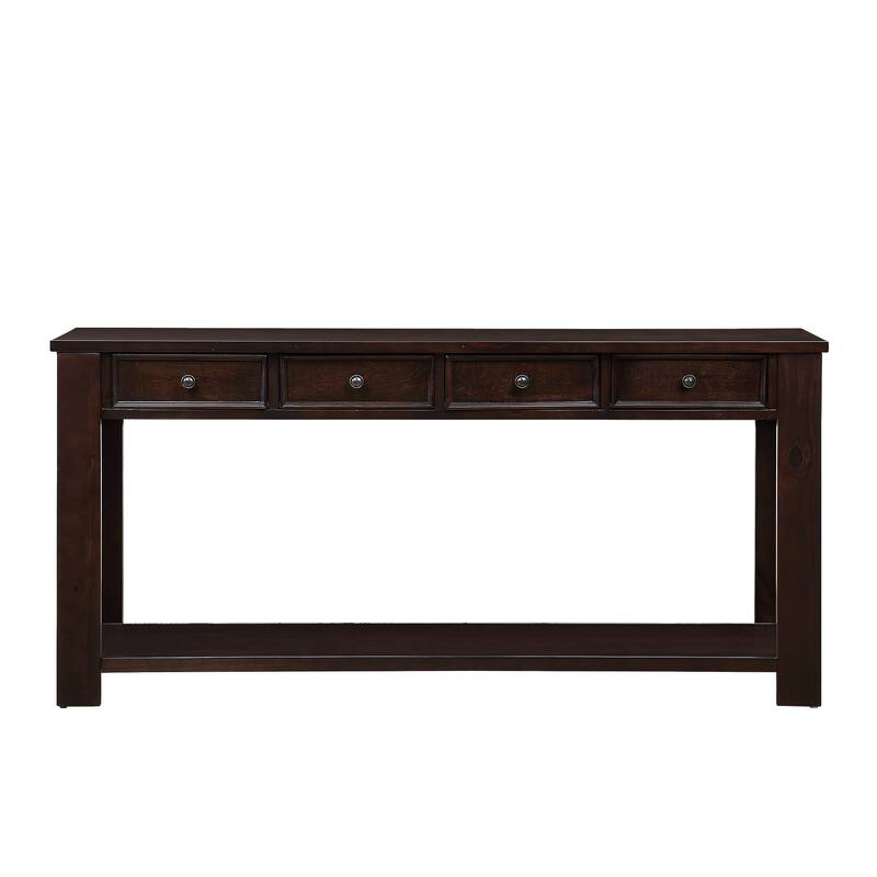 Pine Wood Console Table with 4 Drawers and Bottom Shelf for Entryway Hallway