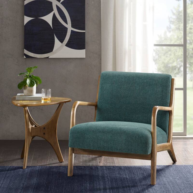 Roomfitters Mid-Century Lounge Chair with Solid Wood Frame, Upholstered Accent Seating, Living Room Chair