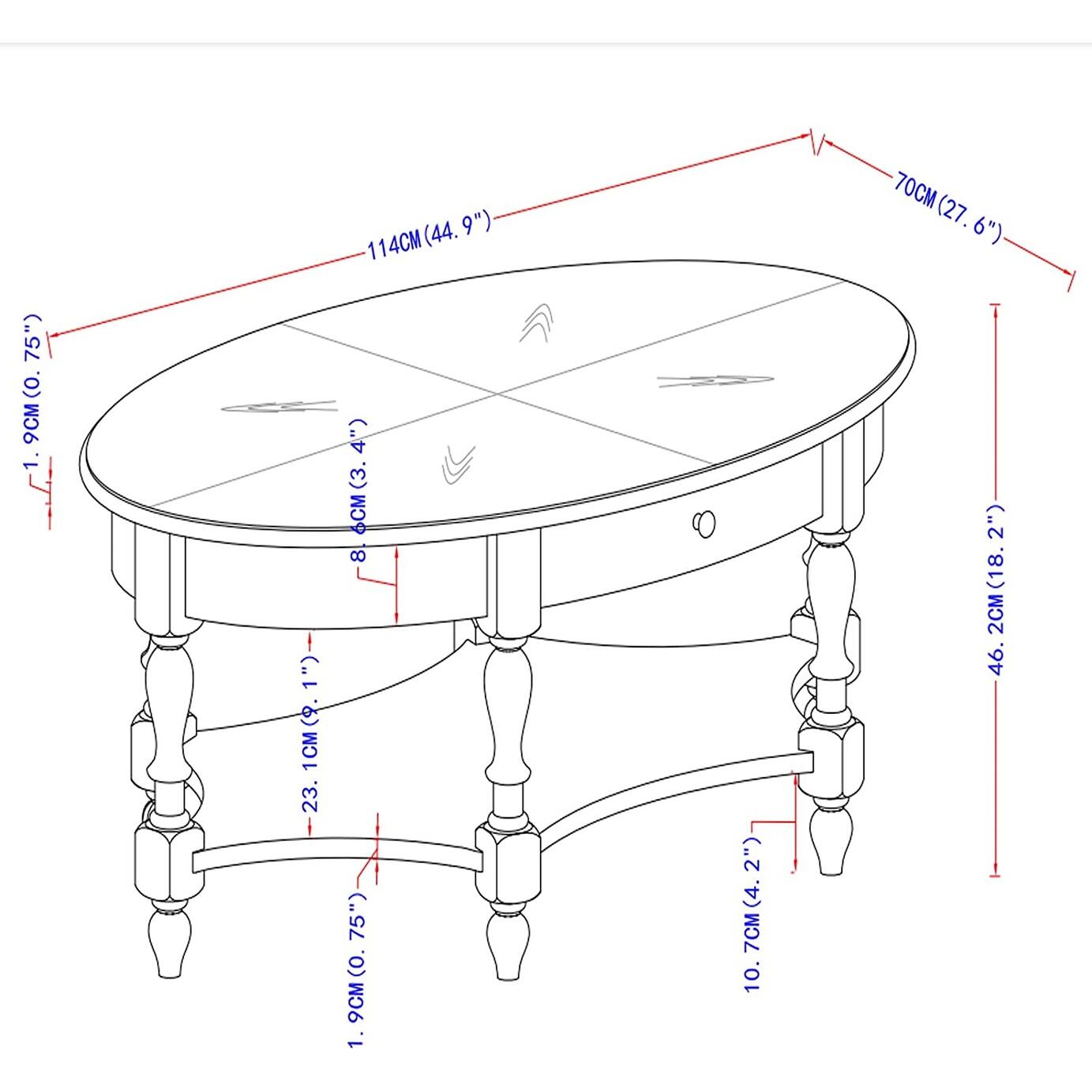Solid Wood Oval Coffee Table with Drawer and Storage Shelf Bed Bath