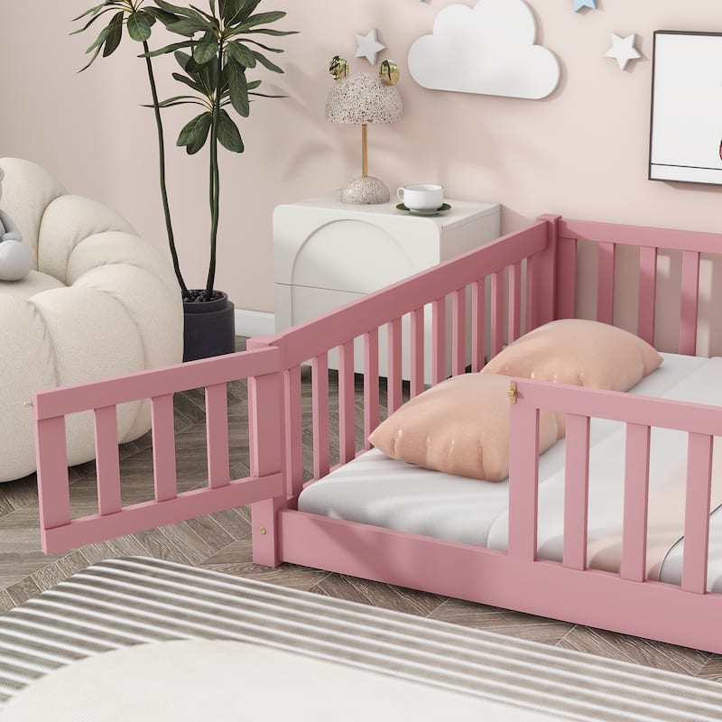 Floor Platform Bed with Fence and Door