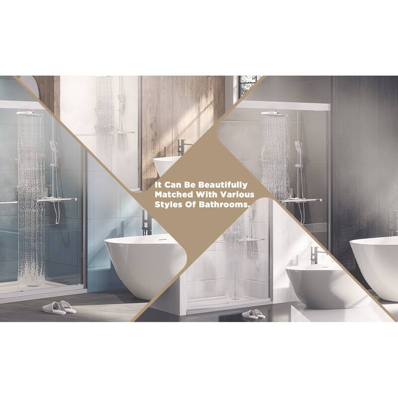 GDFStudio - Landon Modern Double-Sliding Tempered Glass Shower Door Set