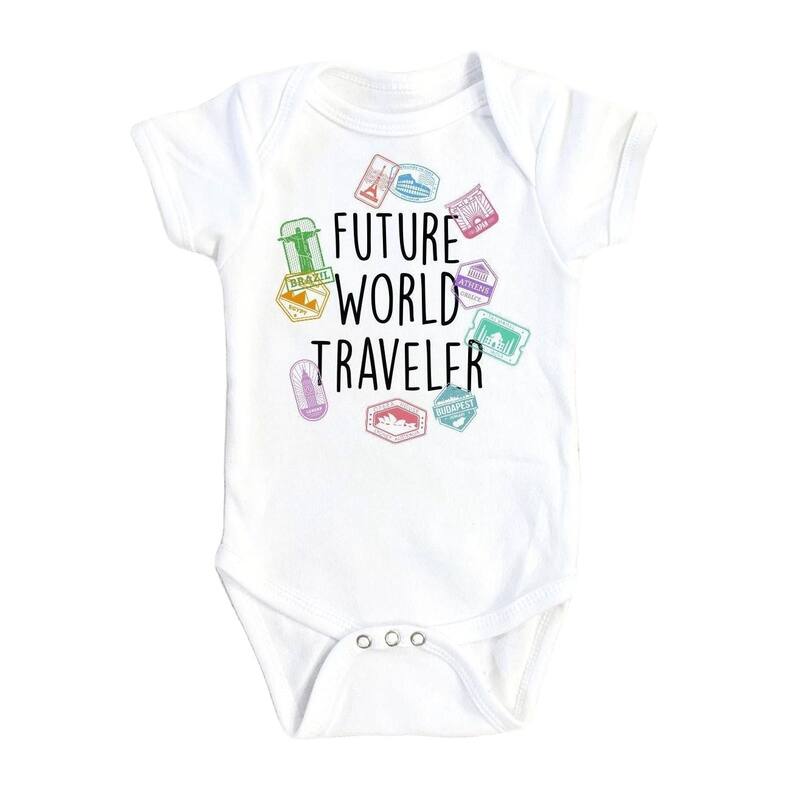 Traveler Stamps - Baby Boy Girl Clothes Infant Bodysuit Funny Cute Newborn - Blue - 0-3M