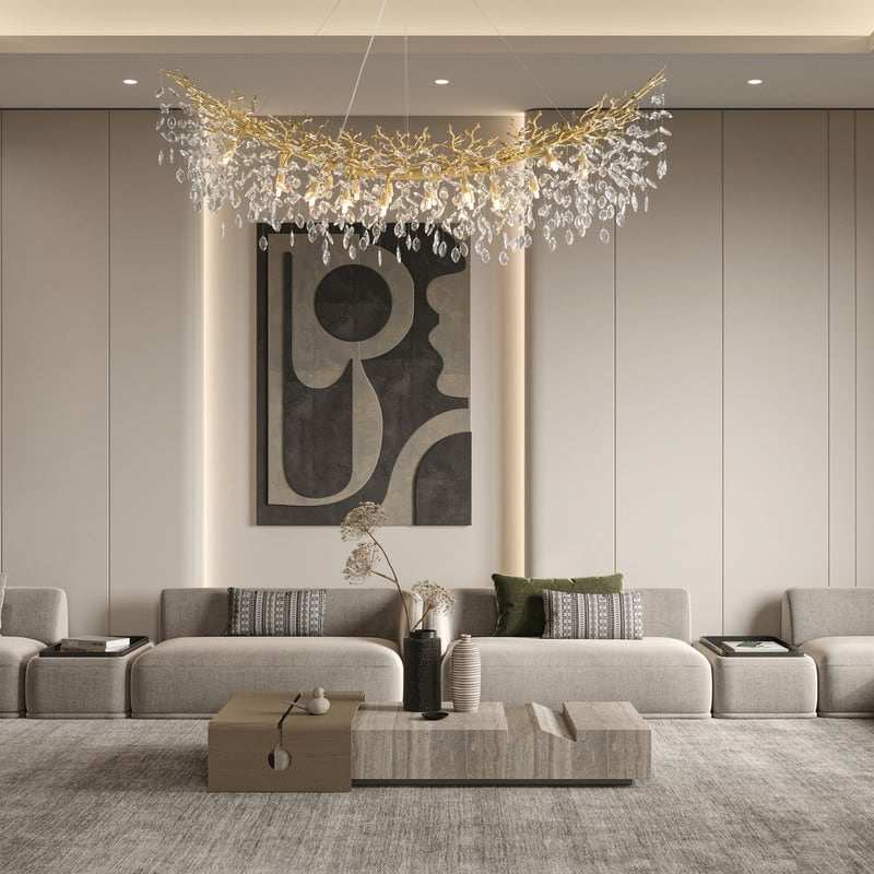 Modern Branch Crystal Linear Chandelier, 1100-1830mm Dining Pendant Light