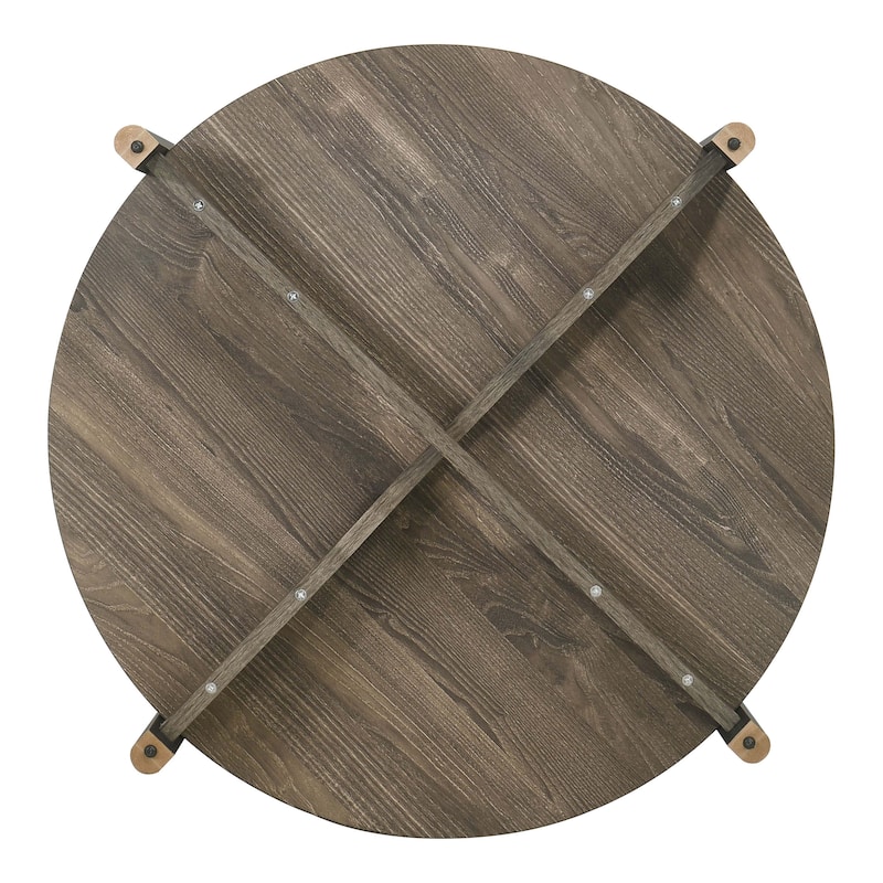 Furniture of America Rovion Round Wood Coffee Table with Open Bottom Shelf