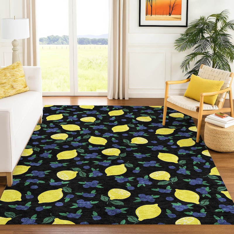Machine Washable Indoor/ Outdoor Citrus Berry Chantille Rug