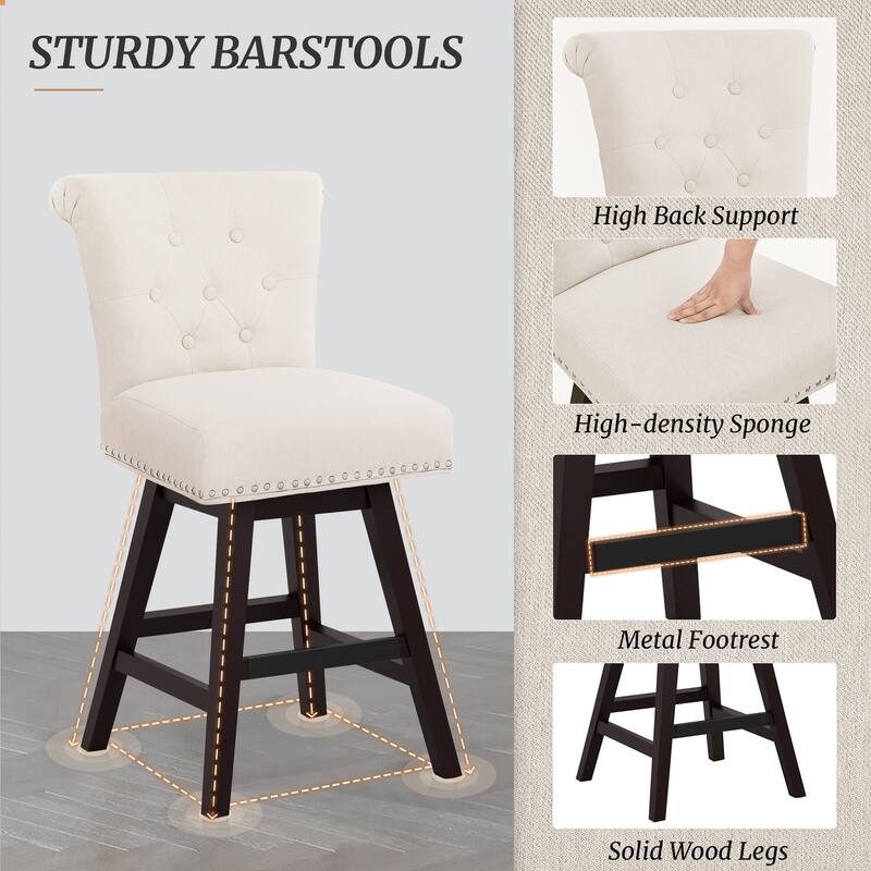 26 in. Set of 2 Bar Stools Counter Height Barstool 360° Swivel with Curved Backrest