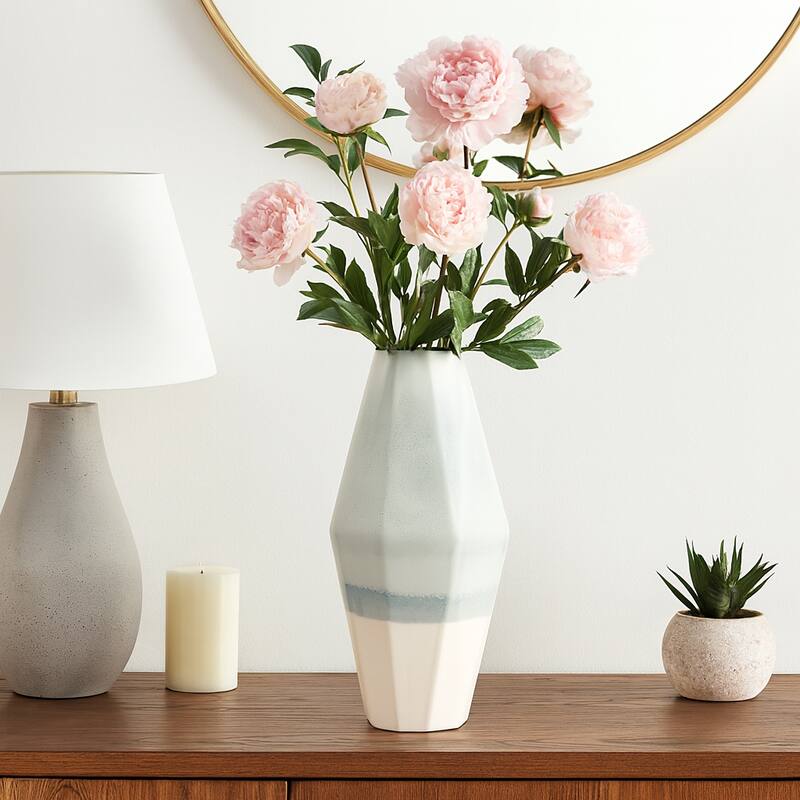 Decorative Vase - Blue Ceramic Triple Tone Faceted