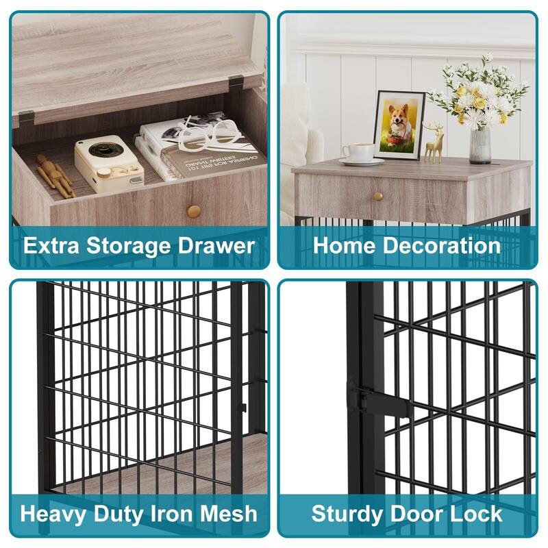 Small Dog Crate End Table,Dog Kennel End Table with Storage Drawer