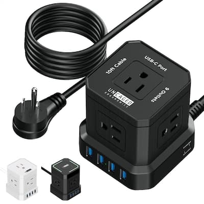 Cube surge protector power strip with usb ports 10ft extension cord