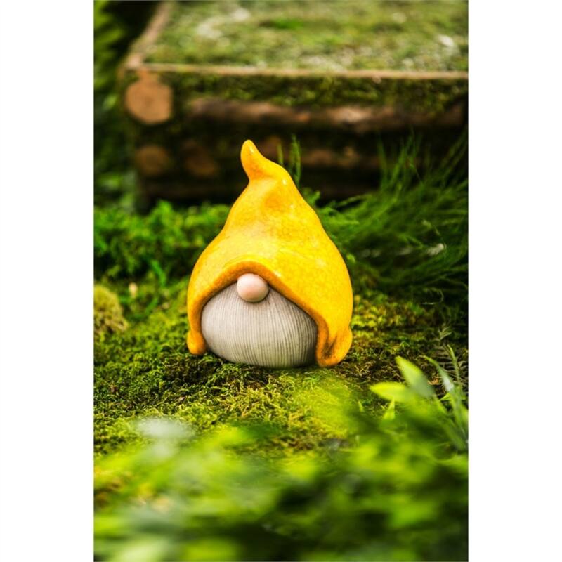 5"H Ceramic Small Gnome Garden Statuary, Yellow