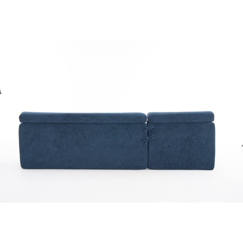 Modern Chenille Convertible L-Shaped 4-Seater Modular Sectional Sofa with 2 Pillows for Apartment Living Room