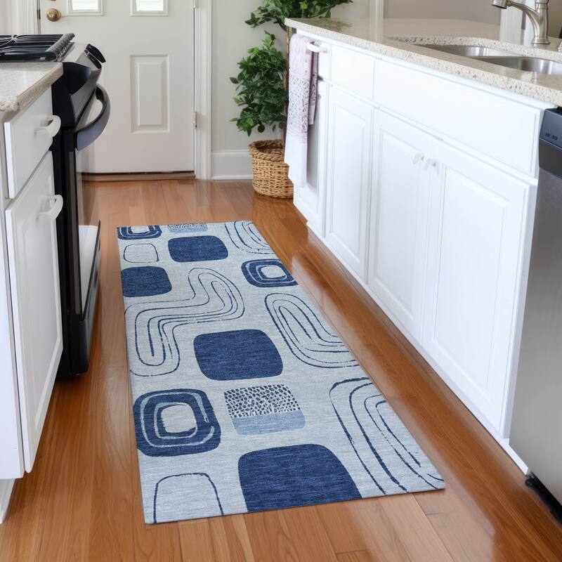 Premium Washable Super Soft Contemporary Elements Mayfield Rug - Blue - 2'3" x 7'6"