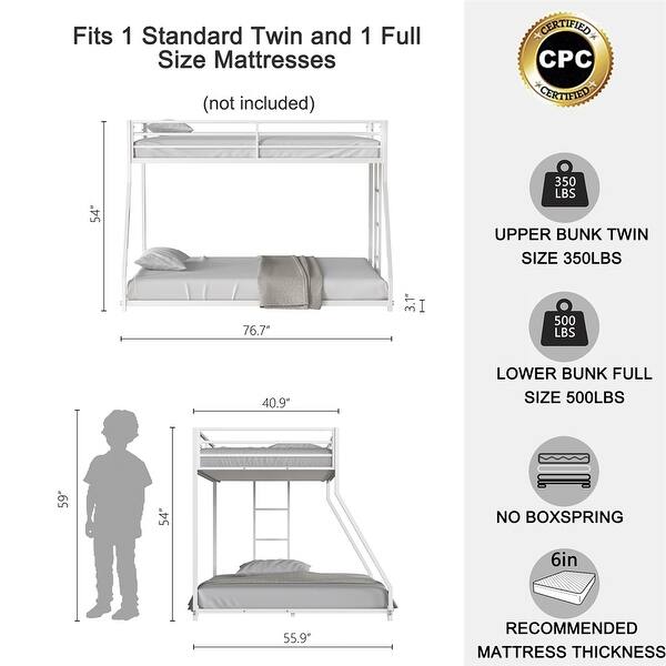Sturdy Twin over Full Bunk Bed Metal for Kids and Adult,Low Profile