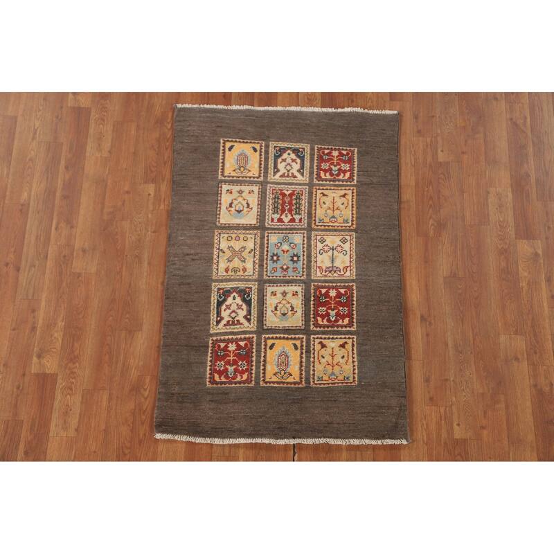 Brown Kazak Accent Rug Handmade Wool Carpet - 2'7" x 4'0"