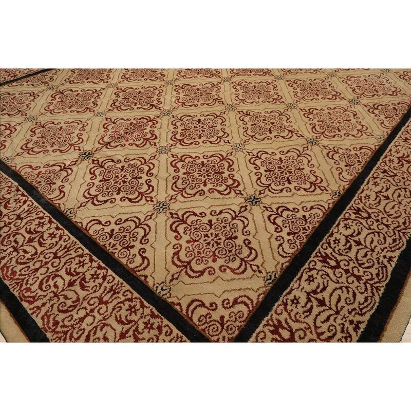 8x12'9'' Tibetano Hand Knotted Wool Beige Botanical Tibetan Patterned Area Rug - 8' x 12' 9''