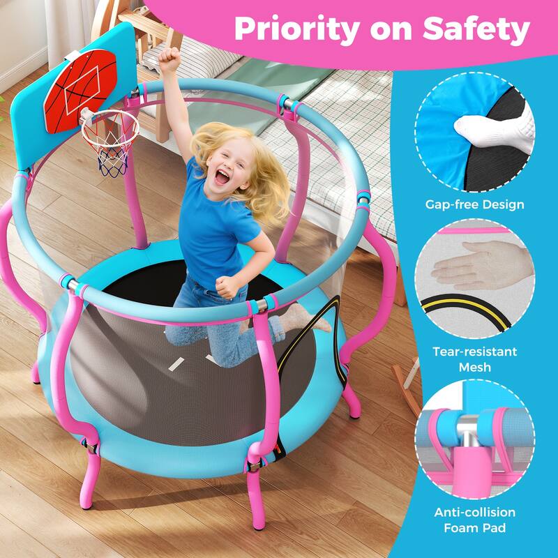 Gymax 48'' Kids Trampoline Indoor & Outdoor Pumpkin Trampoline - Pink, Light Blue