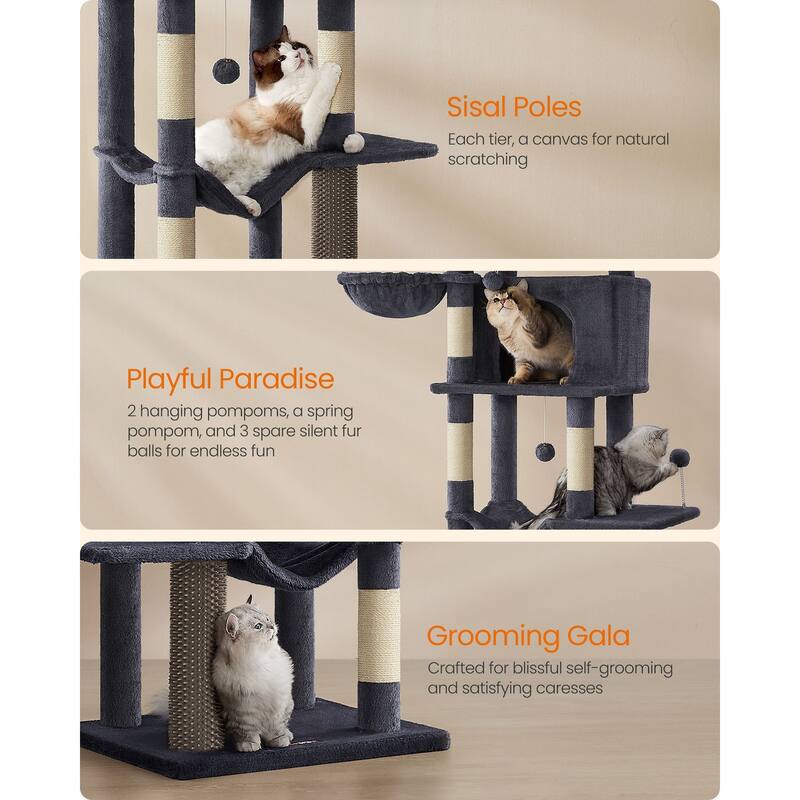 Tall Cat Tree with 2 Caves, 2 Baskets, 5 Scratching Posts - 22"L x 18"W x 69"H