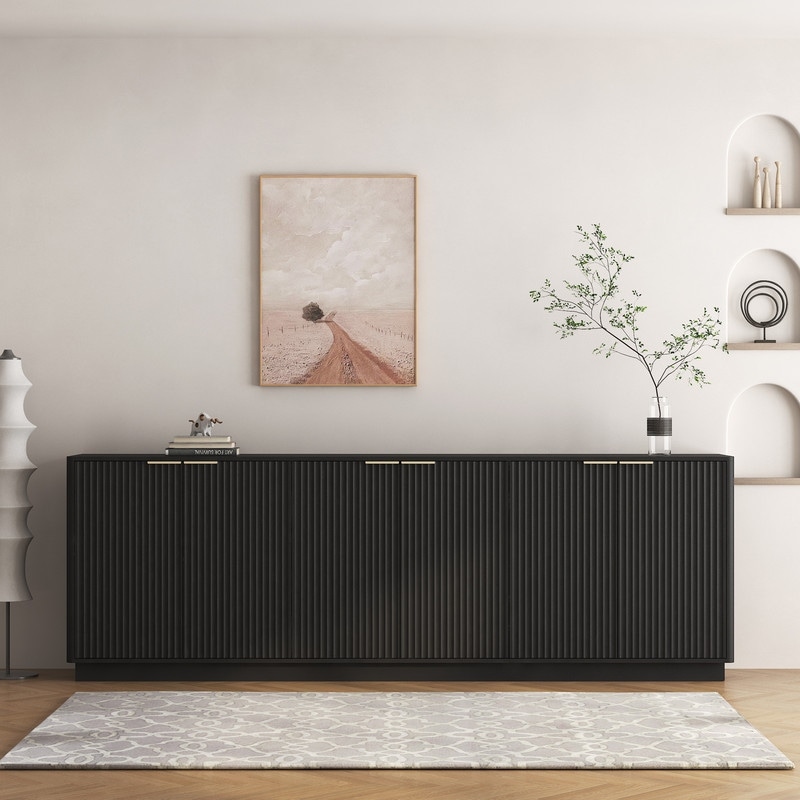 Large Modern Fluted Sideboard Large Buffet with Adjustable Shelves