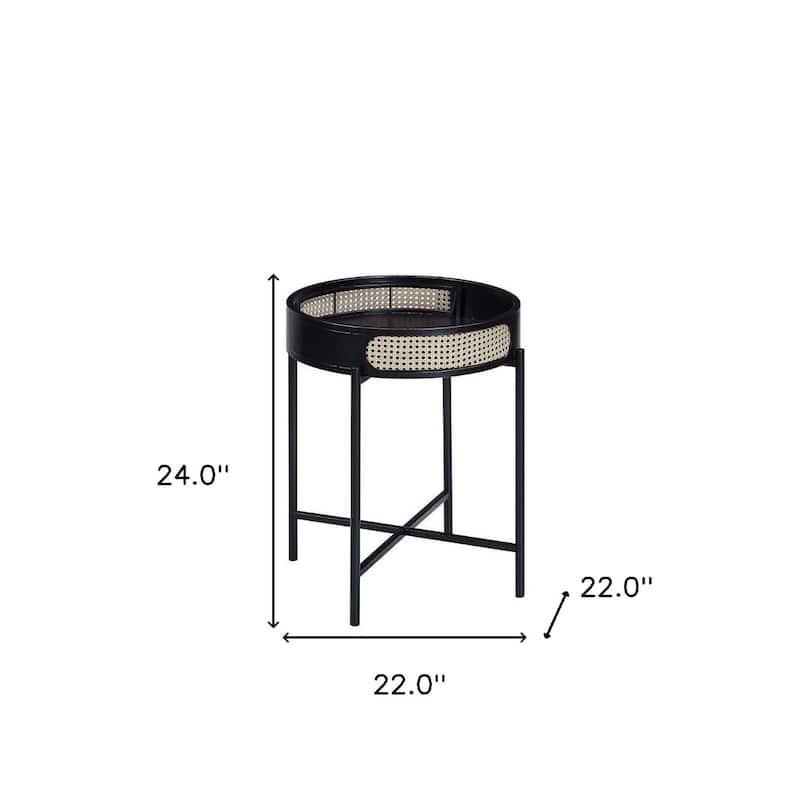 24" Black Round Wood Side End Table with Tray Top and Removable Surface for Living Room or Bedroom - 22''L x 22''W x 24''H