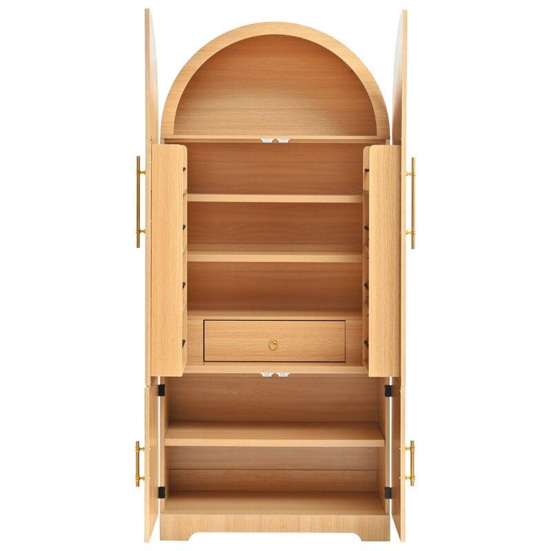 Arched 72" Tall Kitchen Pantry Cabinet with 8 Door Shelves and 3 Adjustable Shelves for Kitchen Storage Solutions