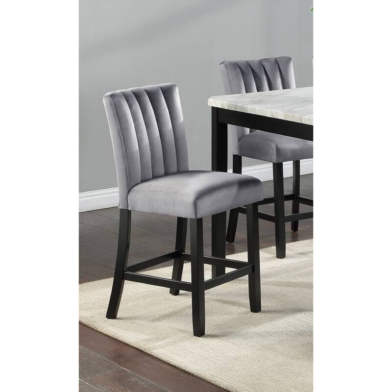 2-Piece Casual Counter Height Chair Set - Gray Black Velvet with Channel Tufted Back