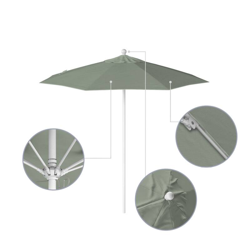 California Umbrella 75' Venture Series Patio Umbrella, White Aluminum Pole Fiberglass Ribs Push Lift Sunbrella