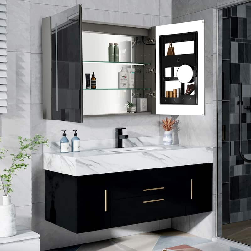 LED Mirror Lighted Medicine Cabinet with Lights,LED Medicine Cabinet,Aluminium,Outlets & USB - N/A
