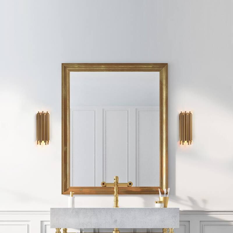 Mid-Century Modern 2-Light Wall Sconces Gold Metal Bathroom Vanity Lights - 5.5" W x 14" H x 3.5" D