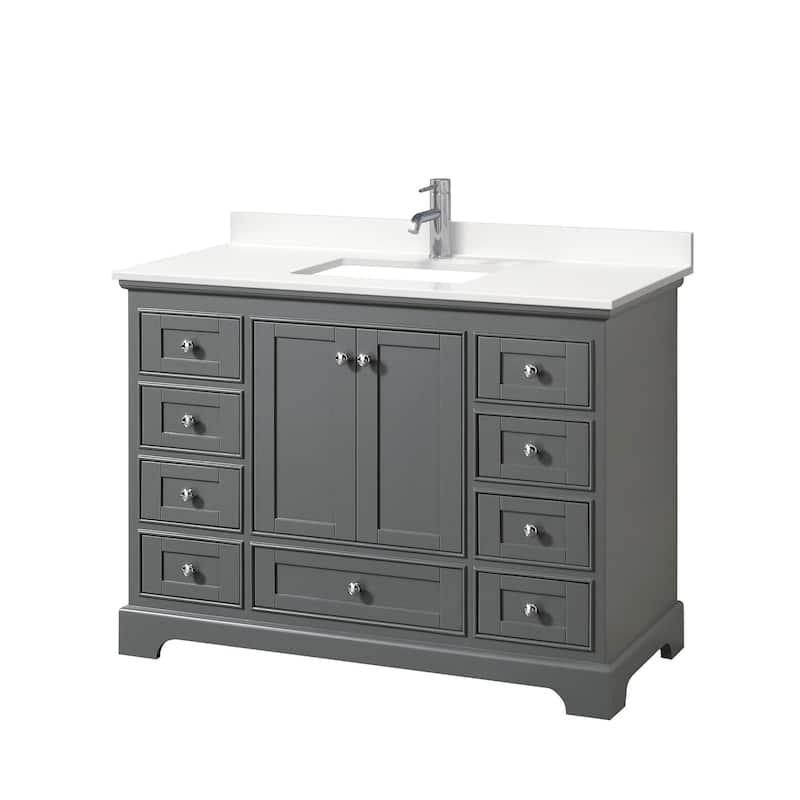 Wyndham Collection WCS202048S-QTZ-UNSMXX Deborah 48" Free Standing - Dark Gray / White Quartz Top / Polished Chrome