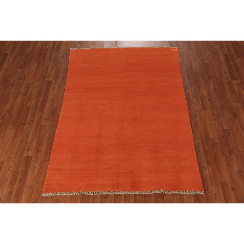 Orange Modern Gabbeh Area Rug Oriental Hand-Knotted Wool Carpet - 4'8" x 6'4"