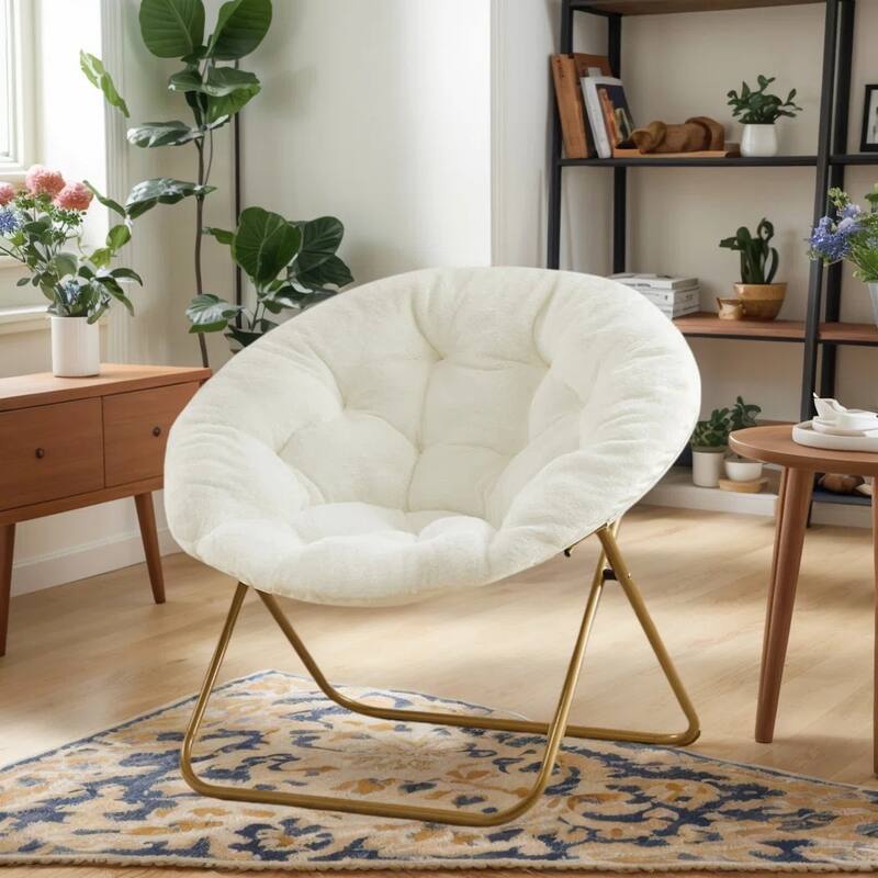 Faux Fur Folding Saucer Chair, Comfy Lounge Chairs for Bedroom Living Room Flexible Folding Seating