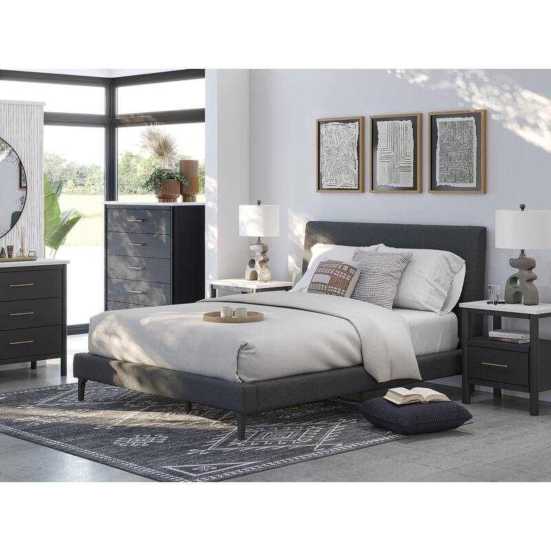 Signature Design by Ashley Cadmori Black Upholstered Bed with Roll Slats