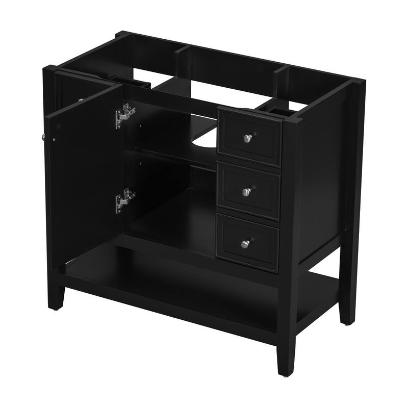 35.5" Bathroom Vanity with 1 Cabinet, 3 Drawers & Adjustable Shelf, Solid Poplar & MDF Construction, Freestanding