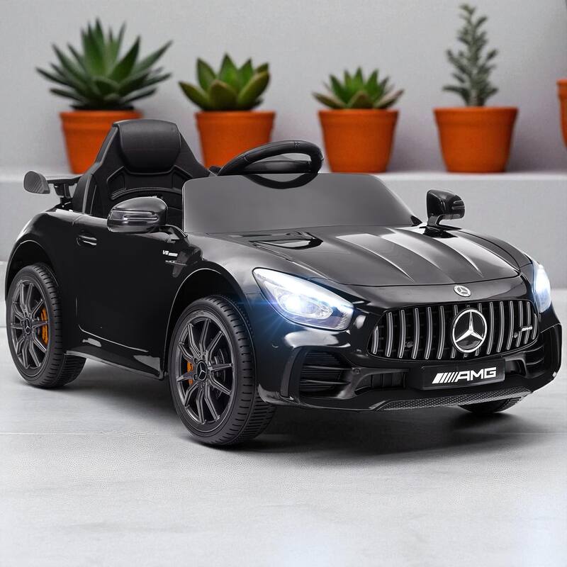 12V Mercedes-Benz AMG GTR Kids Ride-On Car with Remote Control, Lights, Music, 3 Speeds, for Ages 3-6 - Black