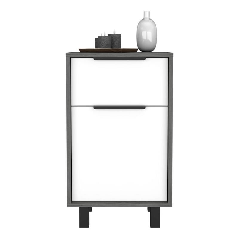 One-Drawer Nightstand with Storage Door, Smokey Oak & White Finish