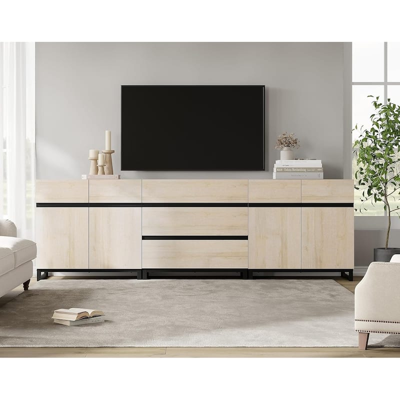 WAMPAT Modern TV Stand for TVs up to 100 inch, 3 in 1 TV Console with Adjustable Shelves and 3 Drawers for Living Room,Bedroom - Beige