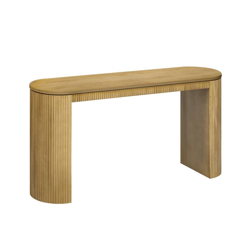 59.2" Curved Console Table with Unique Vertical Stripe Design, Wooden Hallway Table Extra Long Accent Entryway Sofa Table