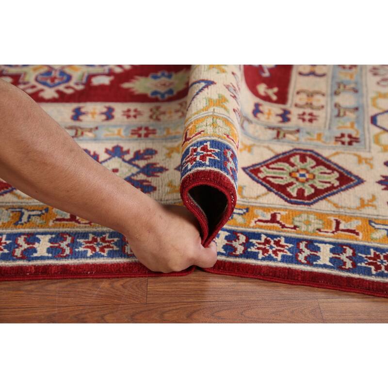 Hand Knotted Oriental 100% Wool Carpet Traditional Geometric Red Kazak Area Rug - 9' 11'' X 6' 5''