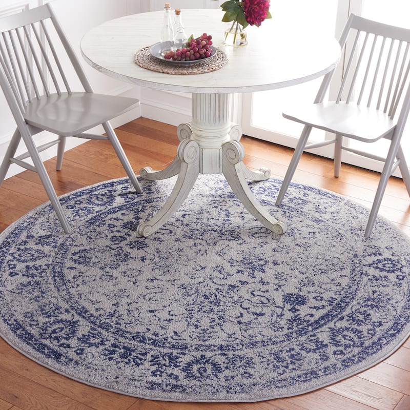 SAFAVIEH Adirondack Dakota Rustic Shabby Chic Distressed Rug - 3' Round - Grey/Navy - Round