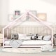 preview thumbnail 2 of 9, Pink Full Size Metal House Bed with Roof, Fence, and Back for Kids